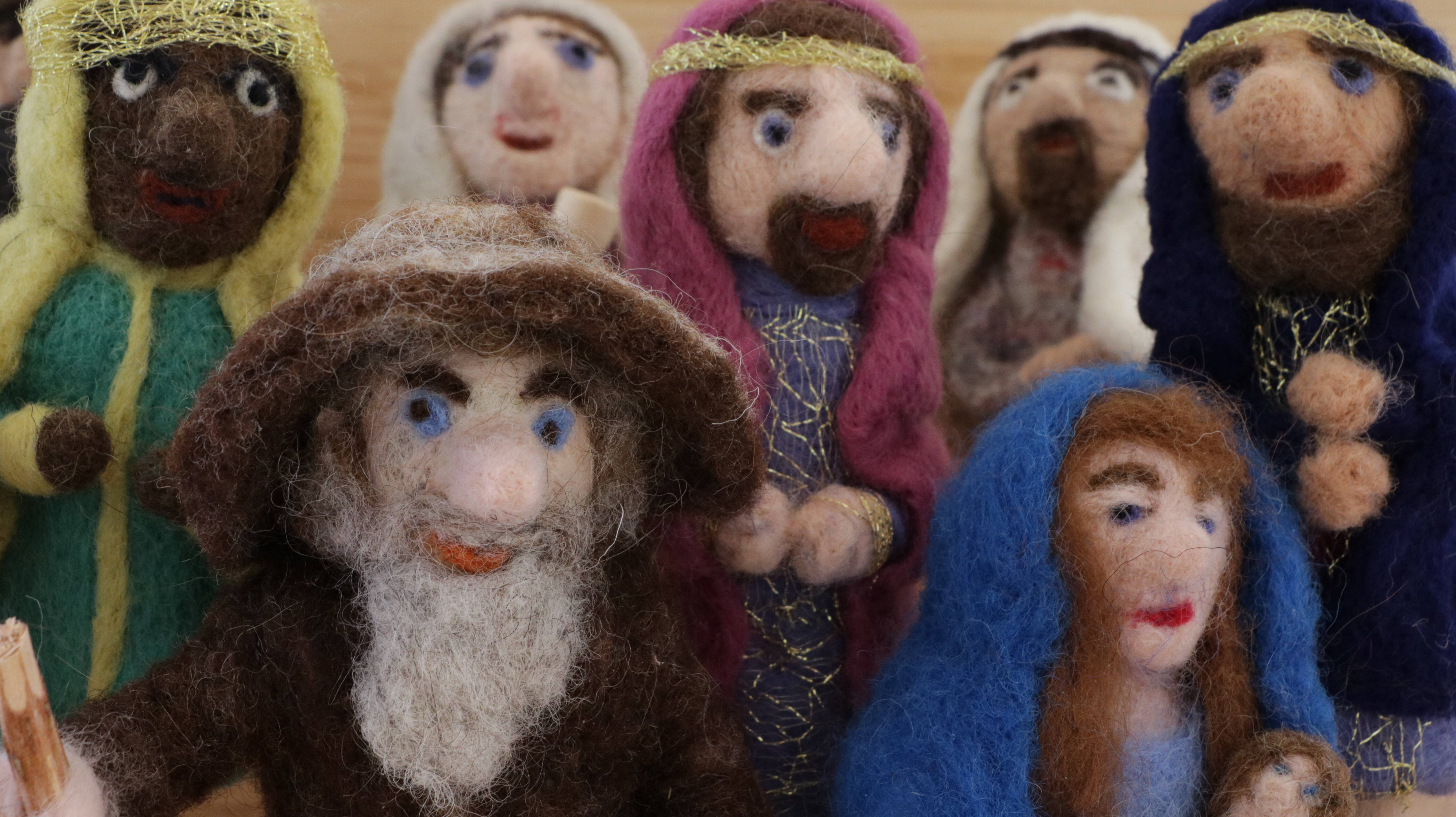 Krippenspiel mit Wollfiguren